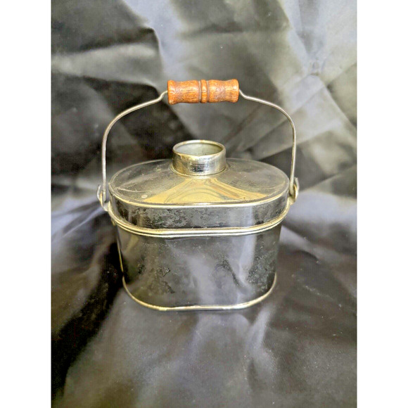 Antique Salesman Sample Miner's Lunch Box 3" Tall x 3.5" Wide Wooden Handle - Picture 5 of 16